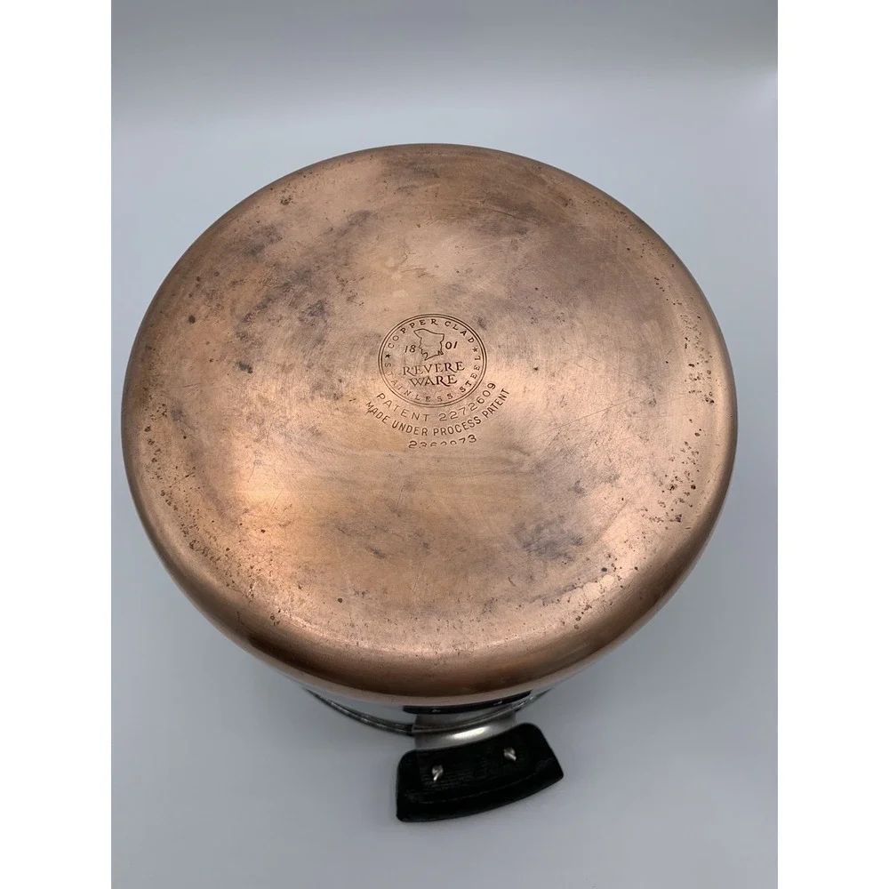 VTG Revere Ware Tall Copper Bottom 6 Qt Stock Pot Pre-1968 Double Ring NO LID